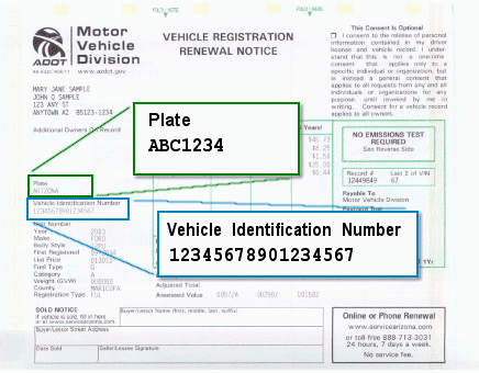 VIN location on report